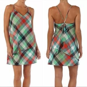 Patagonia Womens Mini Dress Dappled Light Shift String Strap Plaid Cotton Blend